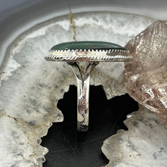 Sterling Silver Southwestern Style Malachite Heart Shape Ring Size 10 For Women - Picture 6 of 10